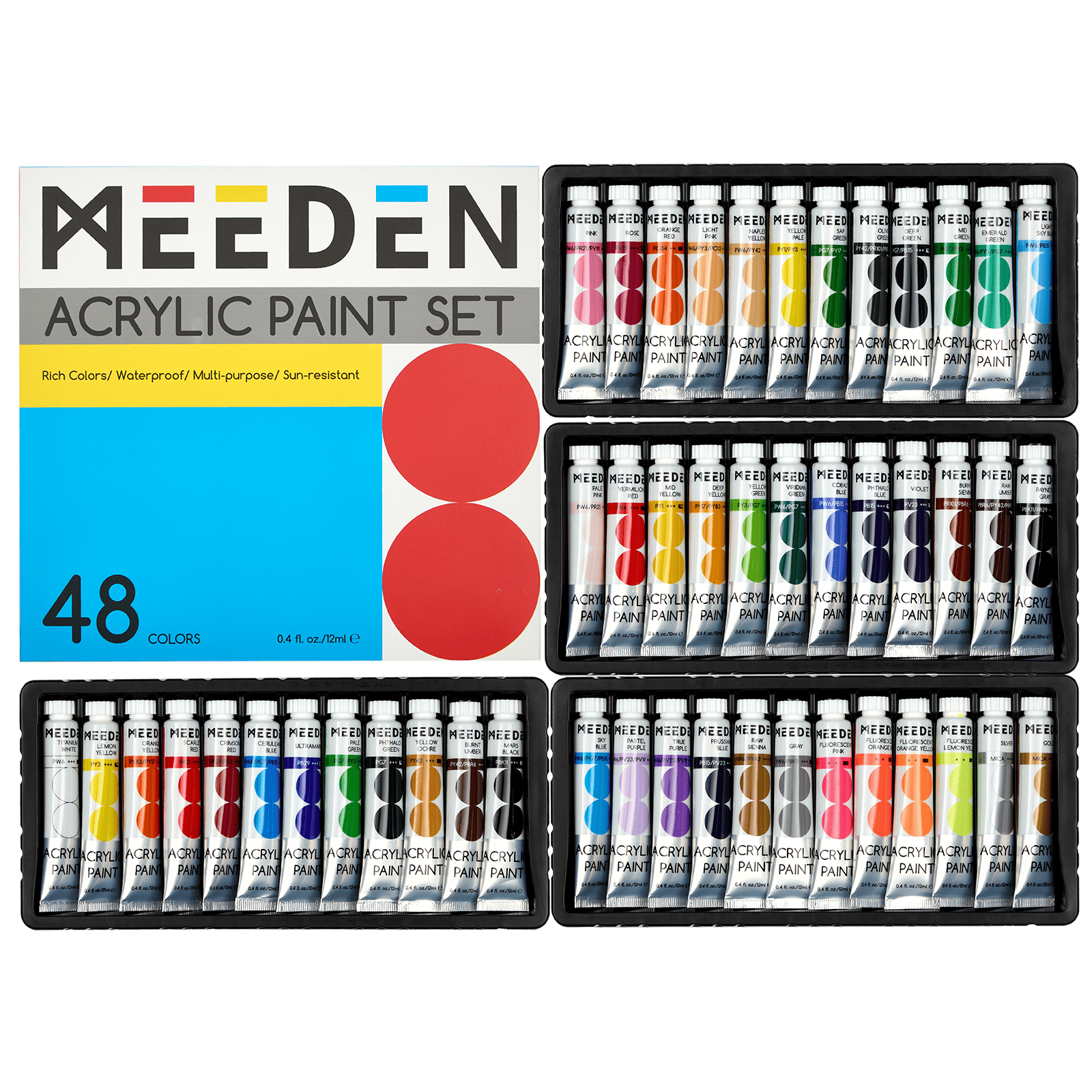 meeden-acrylic-paint-peinture-acrylique-48-tubes-12-ml-multicolore image 1