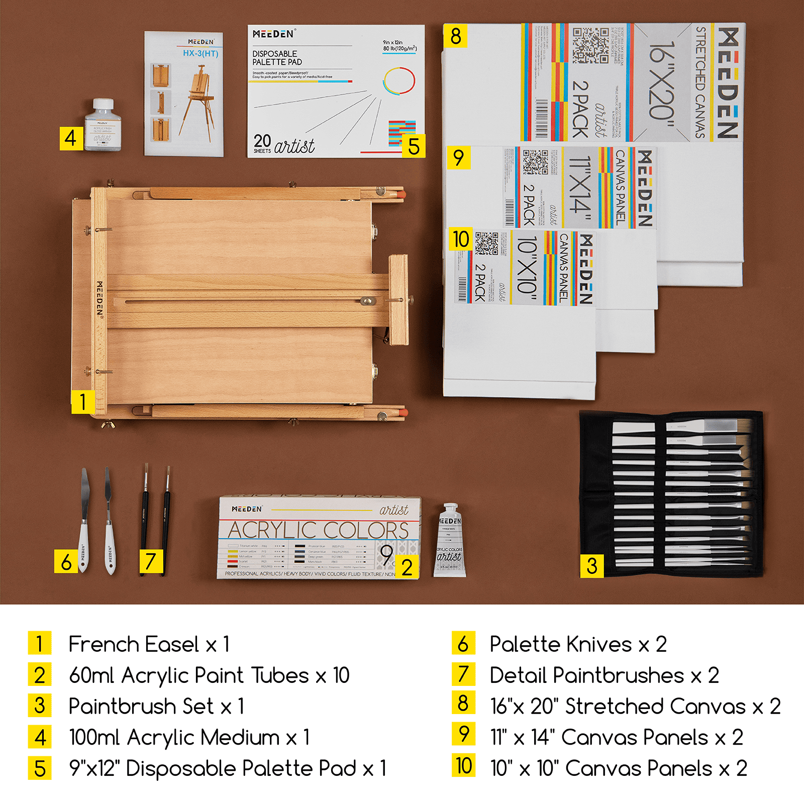 meeden-art-sets-coffret-peinture-acrylique-chevalet-fran-ais image 2