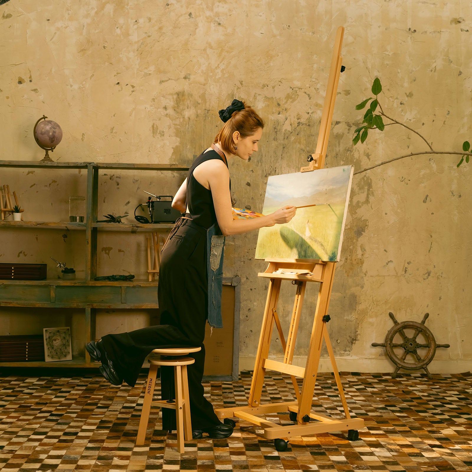 meeden-w02d-chevalet-d-atelier-en-h-bois-grand-plateau image 2