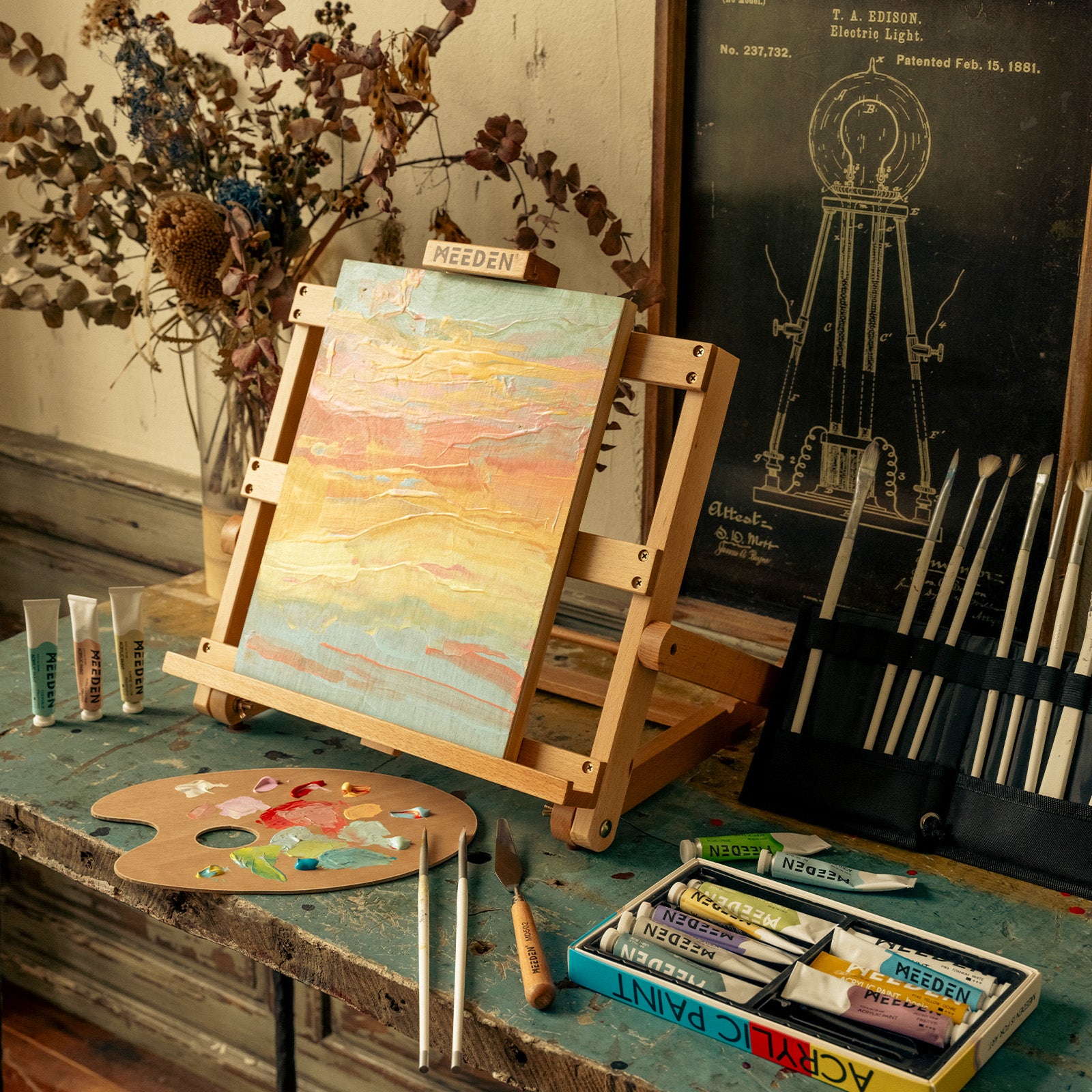 meeden-hj-4d-chevalet-de-table-h-tre-naturel-toile-52-cm image 2
