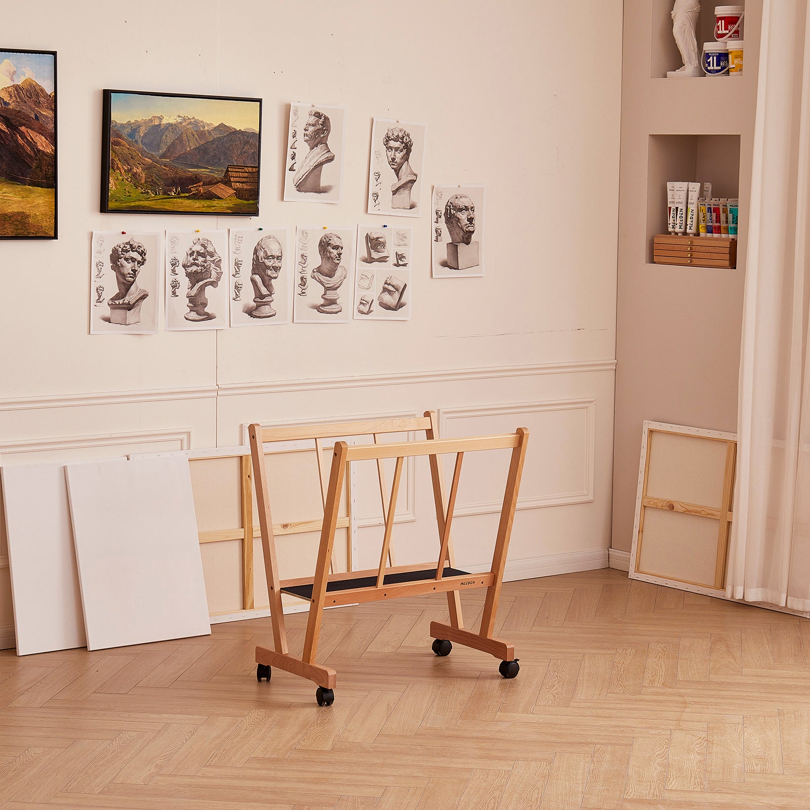 meeden-racks-range-toiles-bois-h-tre-roulettes-naturel image 2