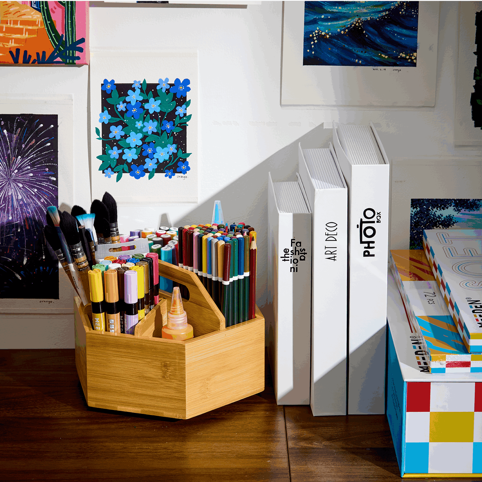 meeden-storage-boxes-organiseur-rotatif-bambou-6-casiers image 2