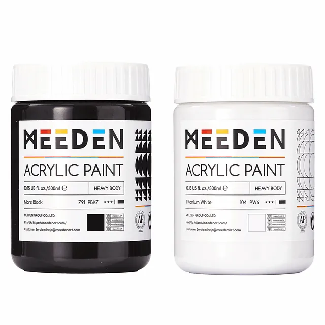 meeden-acrylic-paint-acrylique-noir-et-blanc-2x300ml image 1