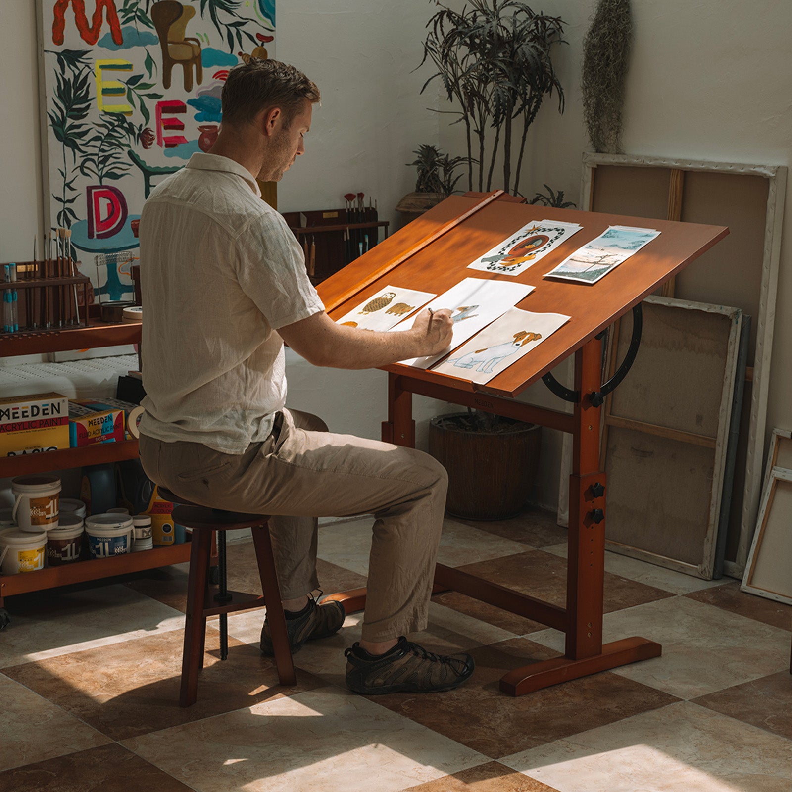 meeden-xsz-6008-table-dessin-noyer-clair-grand-format image 4