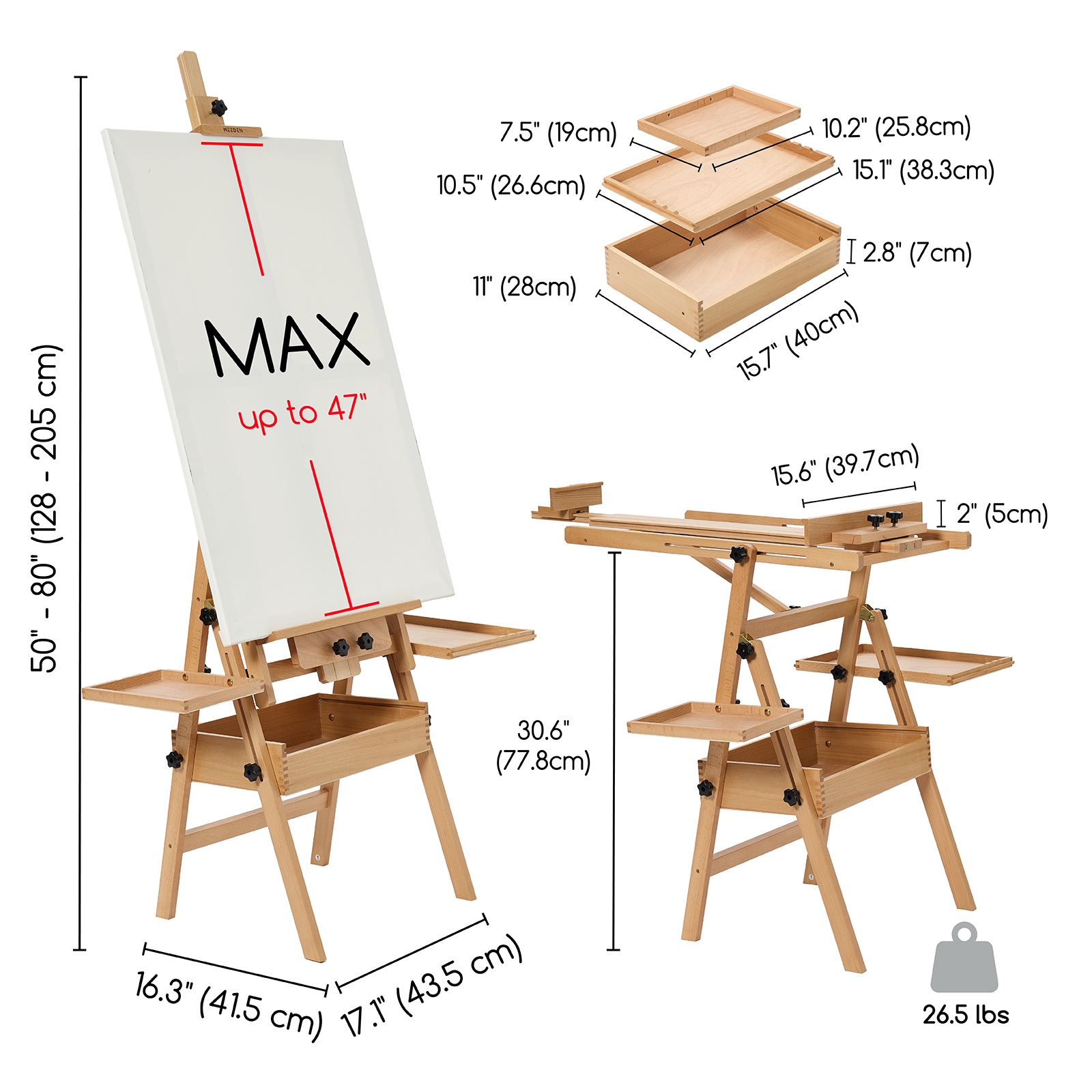 meeden-floor-easels-chevalet-h-tre-naturel-toile-47-pouces image 8