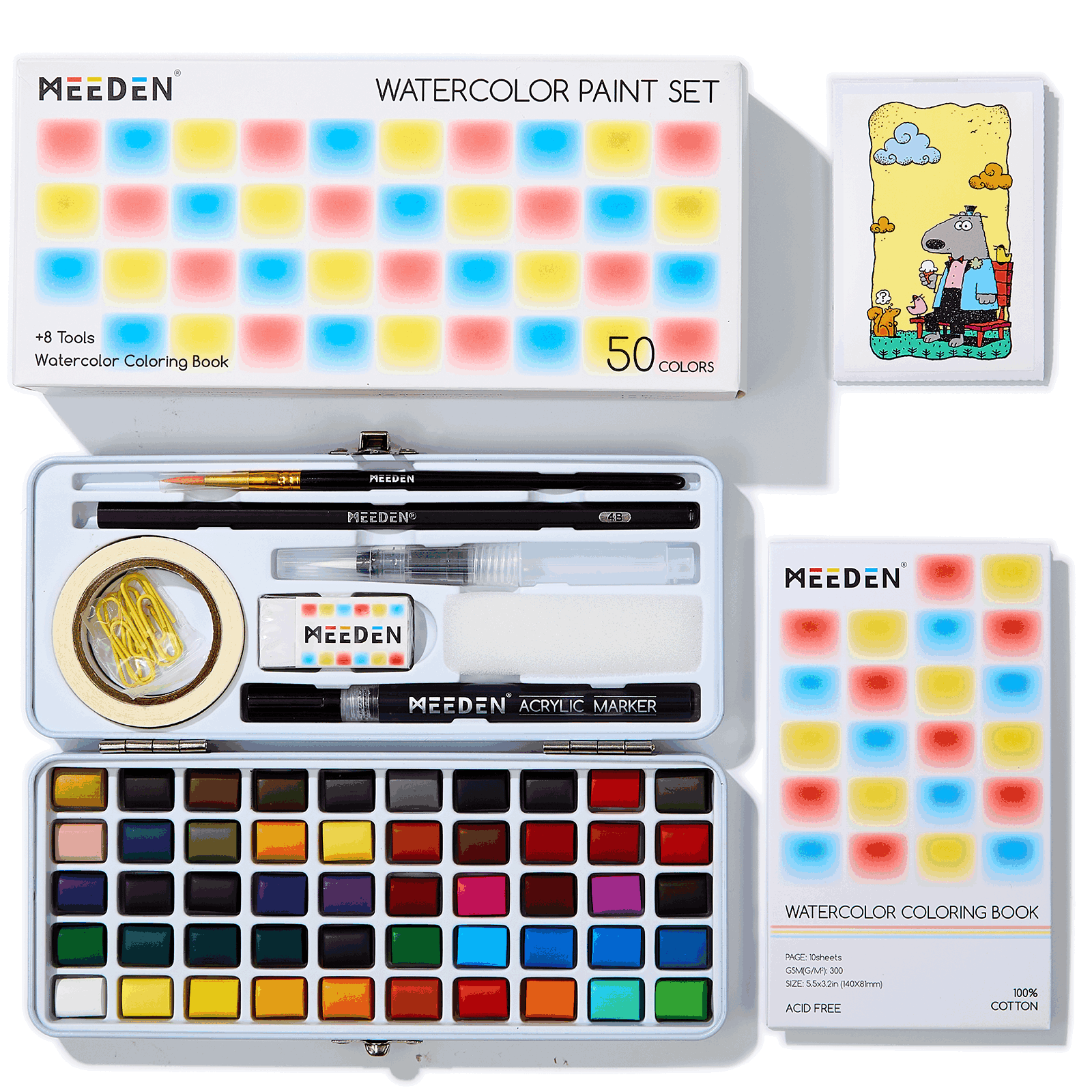 meeden-watercolor-coffret-aquarelle-50-couleurs-voyage image 1