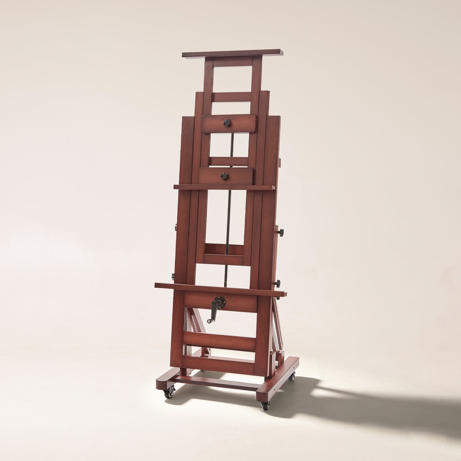 meeden-dhj-12-chevalet-atelier-bois-noyer-manivelle-roulettes image 1