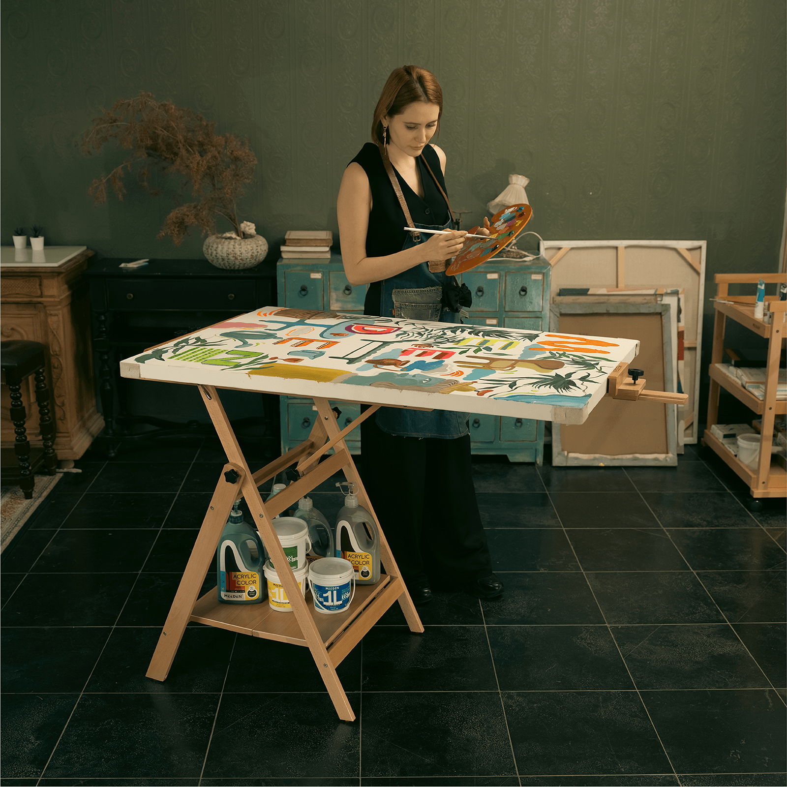 meeden-w10b-chevalet-d-atelier-sur-pied-noyer-fonc-h-tre image 4