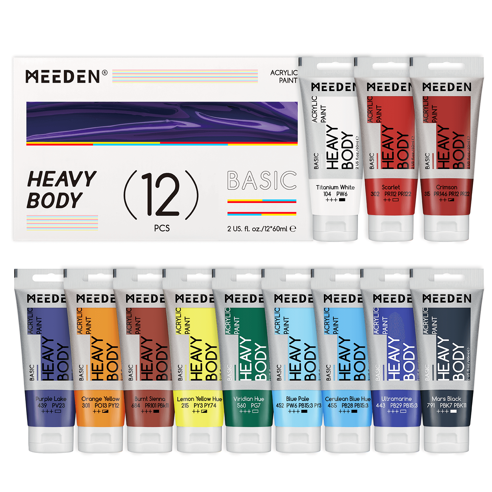 meeden-acrylic-paint-peinture-acrylique-12x60ml-heavy-body image 1