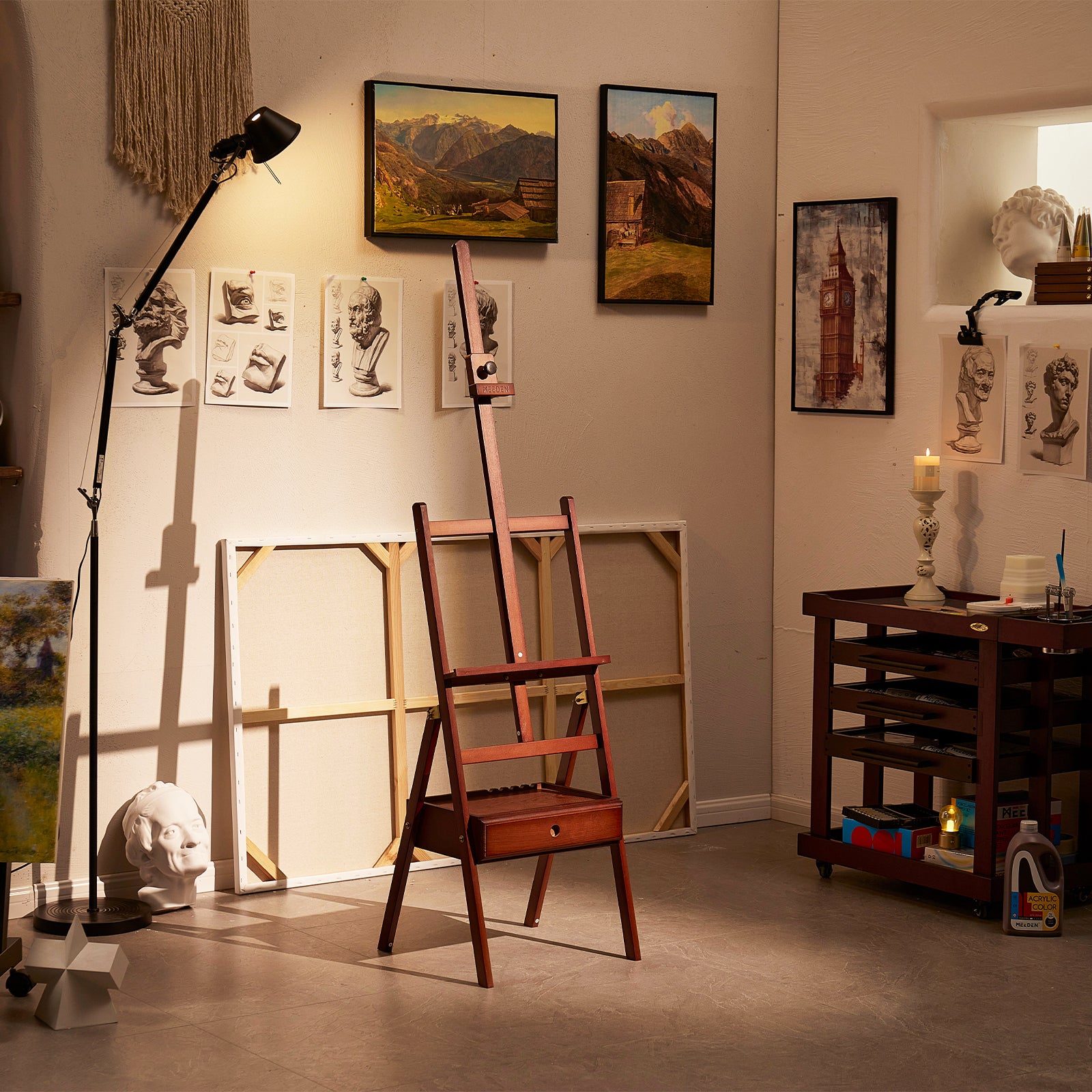 meeden-hj-1a-chevalet-d-atelier-bois-cadre-h-noyer-tiroir image 4