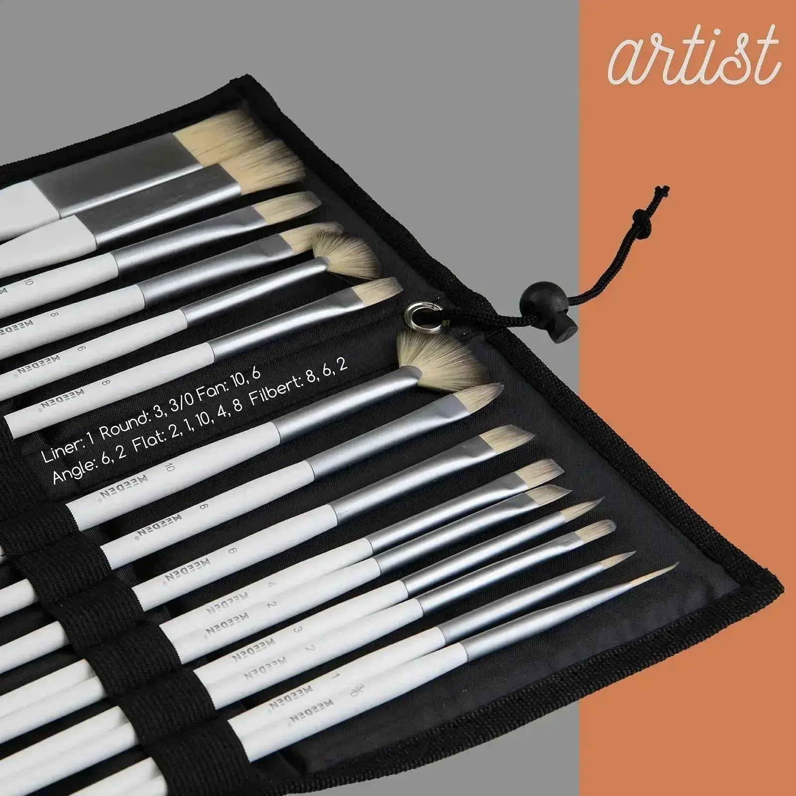 meeden-brushes-set-15-pinceaux-acrylique-nylon-trousse image 2