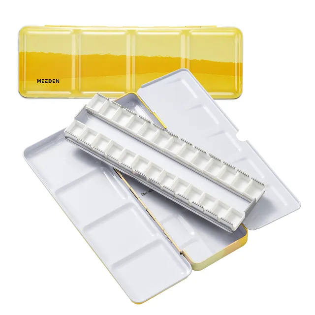 meeden-palette-aquarelle-voyage-m-tal-jaune-24-godets image 1