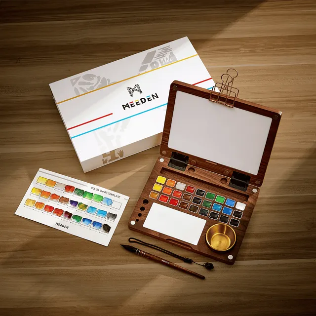meeden-aquarelle-27-couleurs-coffret-noyer-artiste-voyage image 1