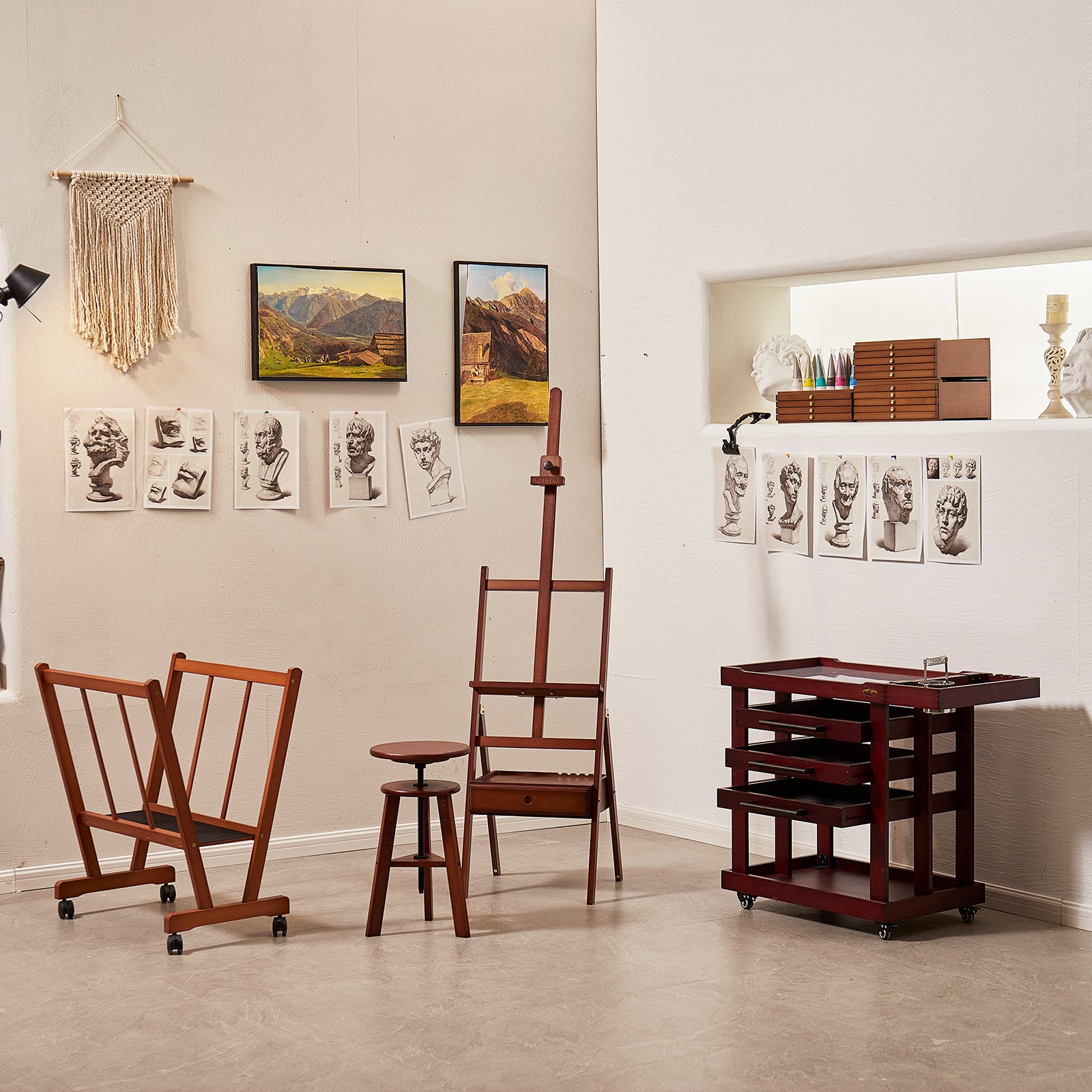 meeden-hj-1a-chevalet-d-atelier-bois-noyer-tiroir image 3