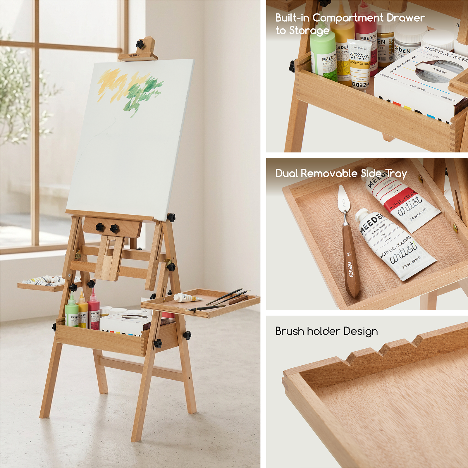 meeden-floor-easels-chevalet-h-tre-naturel-toile-47-pouces image 4