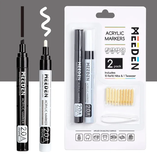 meeden-markers-feutre-acrylique-noir-et-blanc-pointe-2-mm image 1