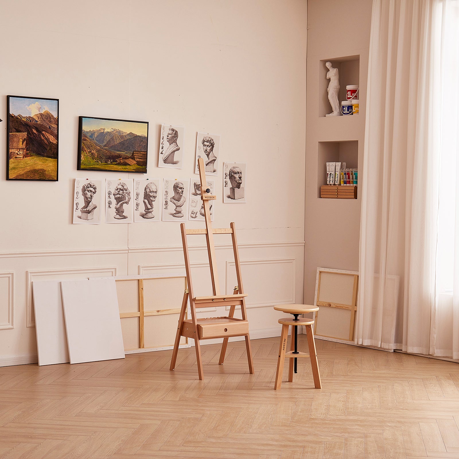 meeden-hj-1a-chevalet-d-atelier-bois-avec-tiroir image 2