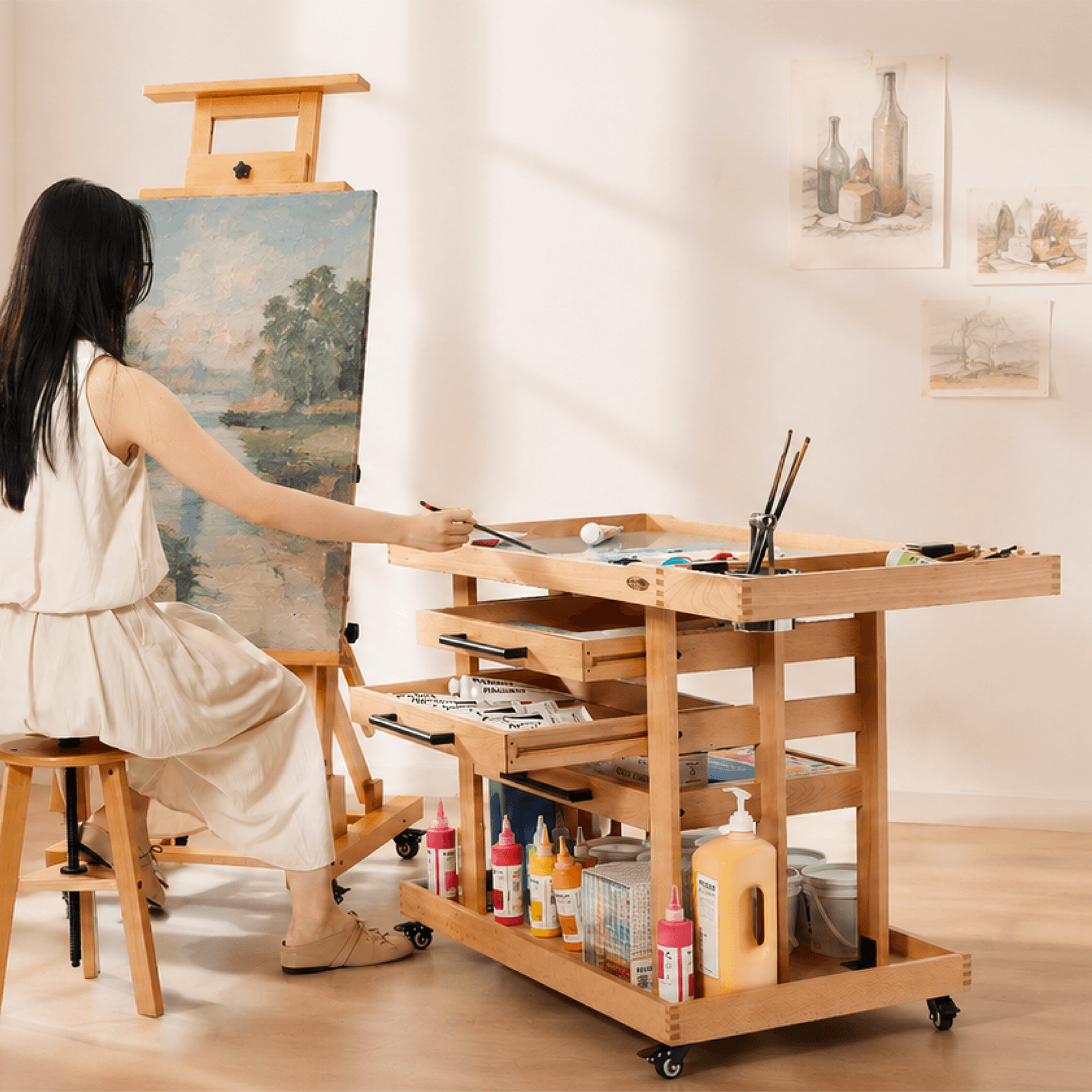 meeden-art-carts-w13h-desserte-atelier-bois-naturel-5-niveaux image 2