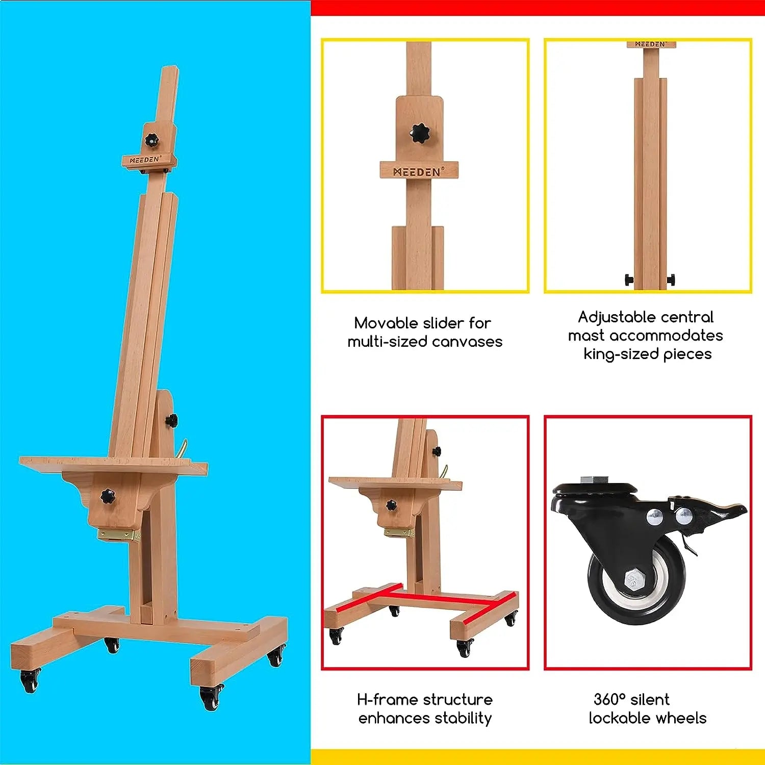 meeden-dhj-11-chevalet-d-atelier-h-tre-grand-format-roulettes image 6