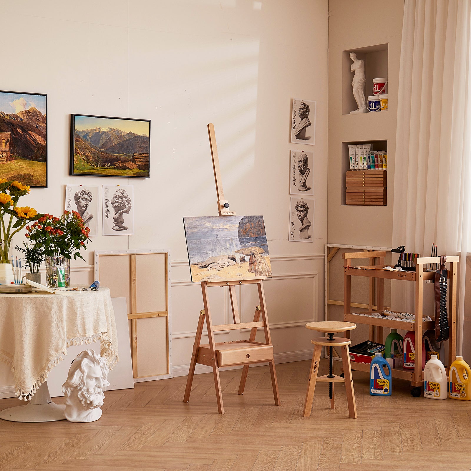 meeden-hj-1a-chevalet-d-atelier-bois-avec-tiroir image 3
