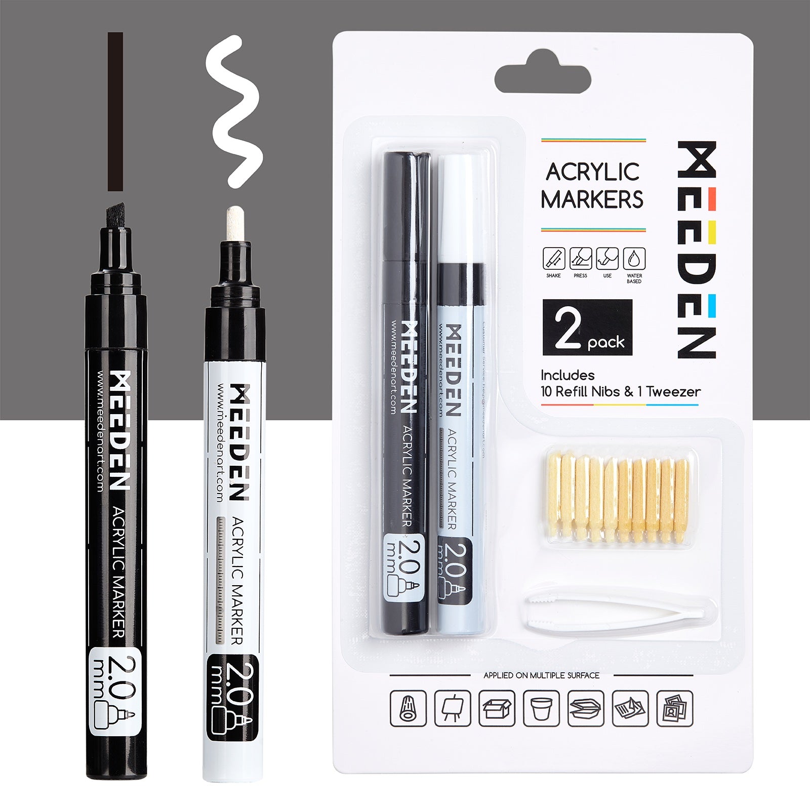 meeden-markers-feutre-acrylique-noir-et-blanc-pointe-2-mm image 1