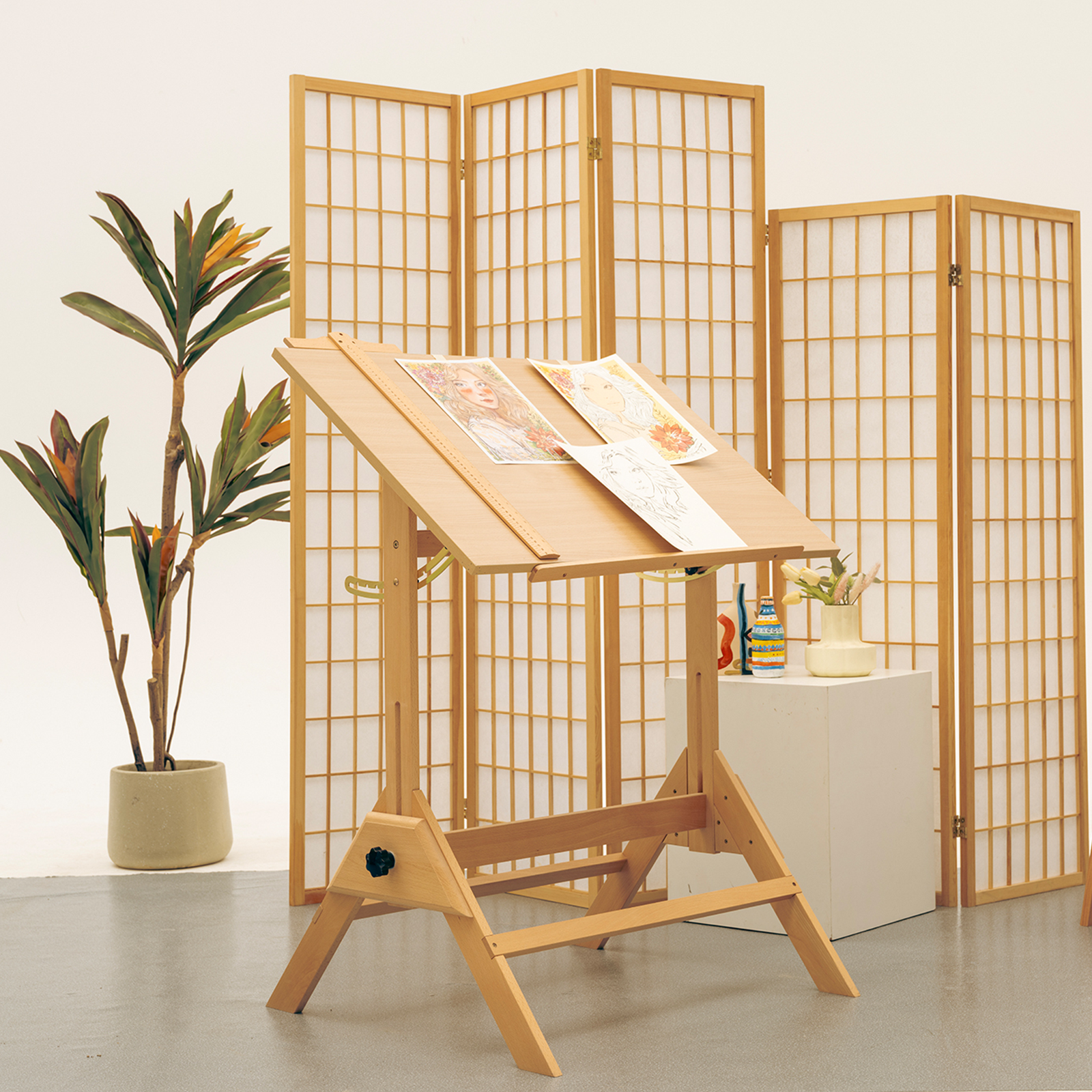 meeden-desks-xsz-2-table-dessin-bois-tabouret-naturel image 8