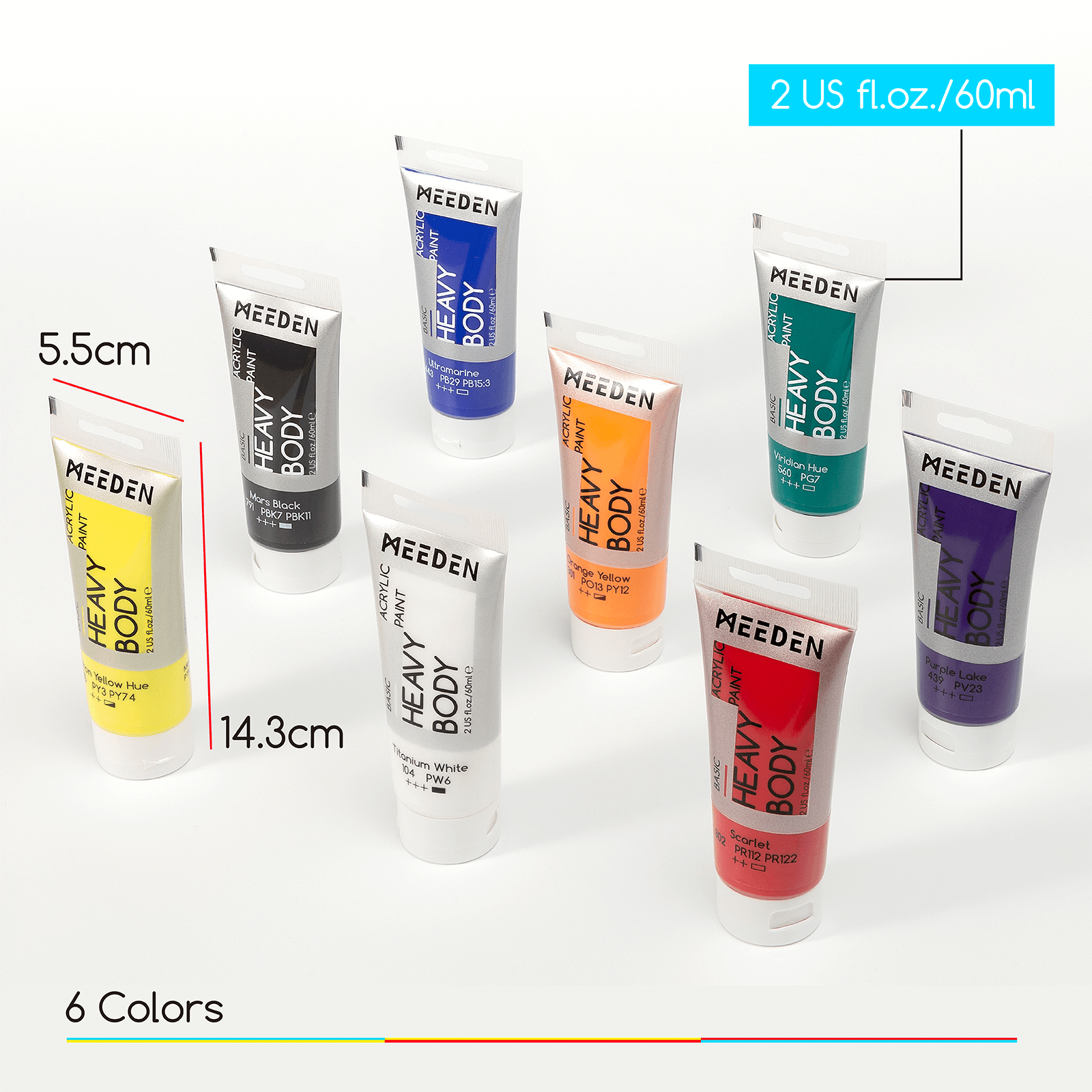 meeden-heavy-body-peinture-acrylique-6-tubes-60-ml-basiques image 6