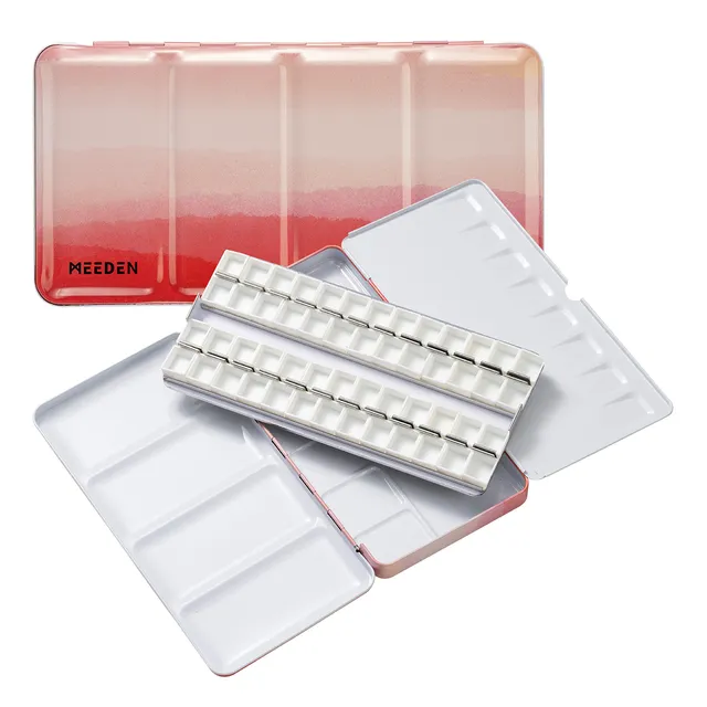 meeden-palettes-bo-te-aquarelle-48-demi-godets-rouge image 1