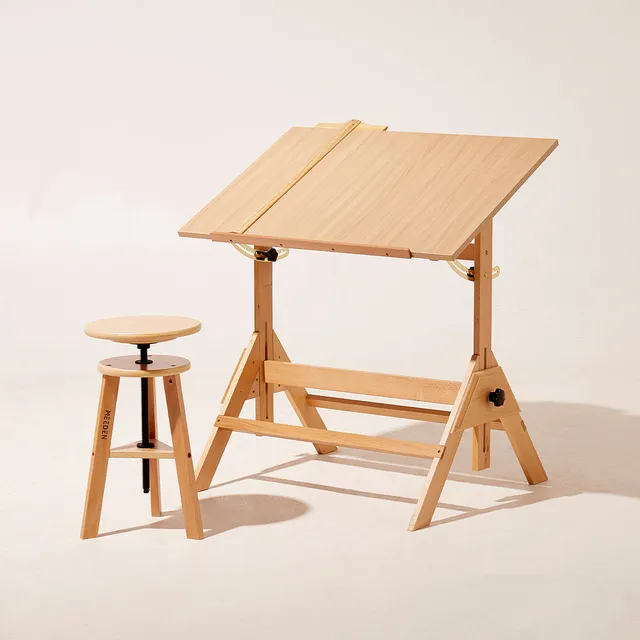 meeden-xsz-2-table-dessin-bois-naturel-tabouret image 1