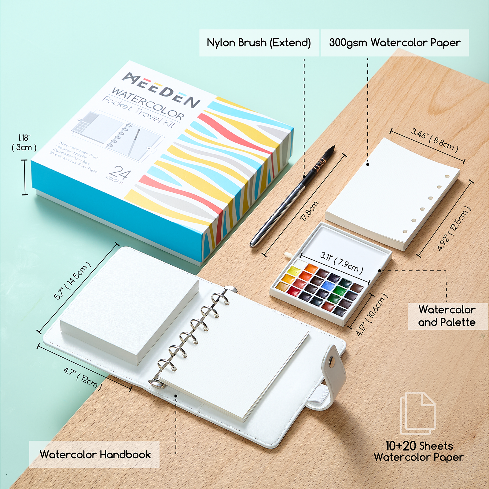 meeden-art-sets-kit-aquarelle-24-couleurs-carnet-coton image 8