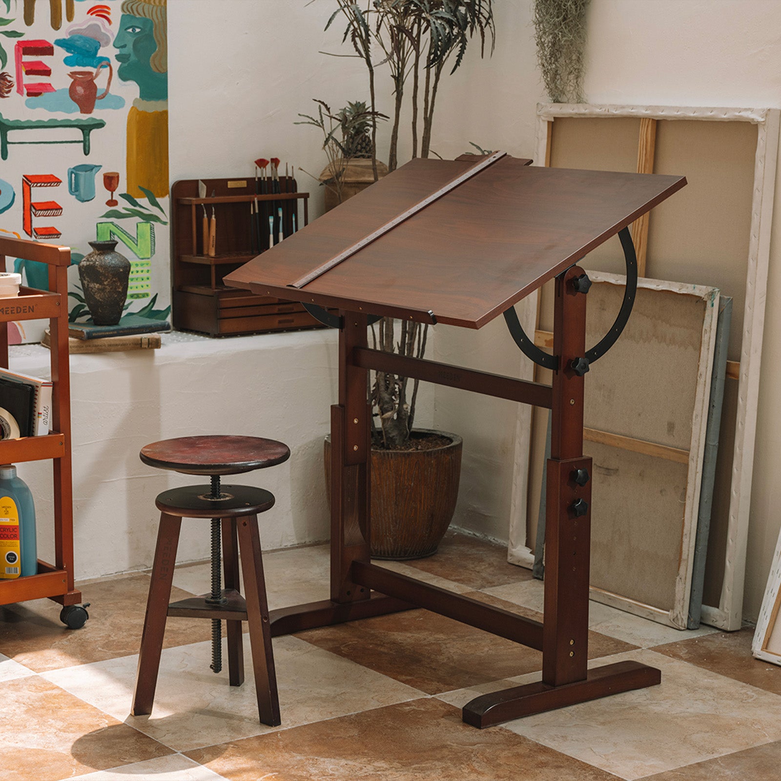 meeden-xsz-4-table-dessin-noyer-fonc-tabouret image 2