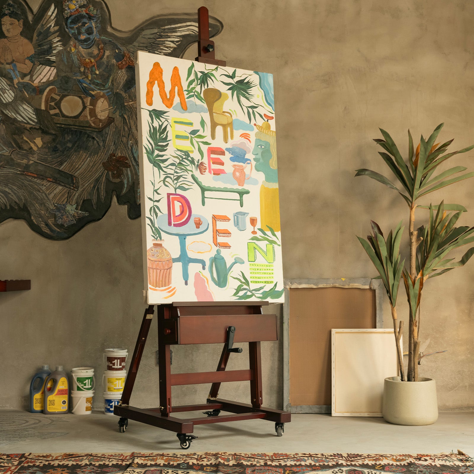 meeden-floor-easels-chevalet-manivelle-w15s-noyer-cerise image 4