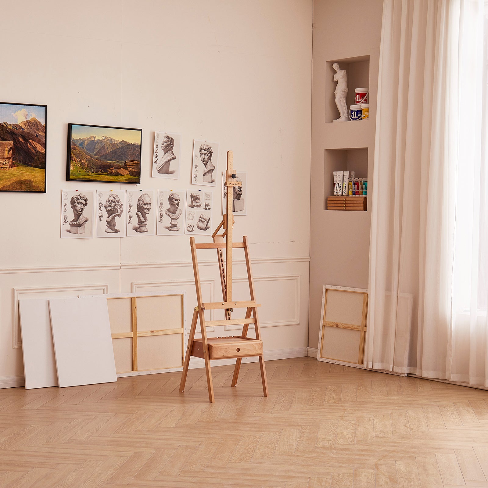 meeden-floor-easels-chevalet-bois-hj-2a-inclinable-tiroir image 8