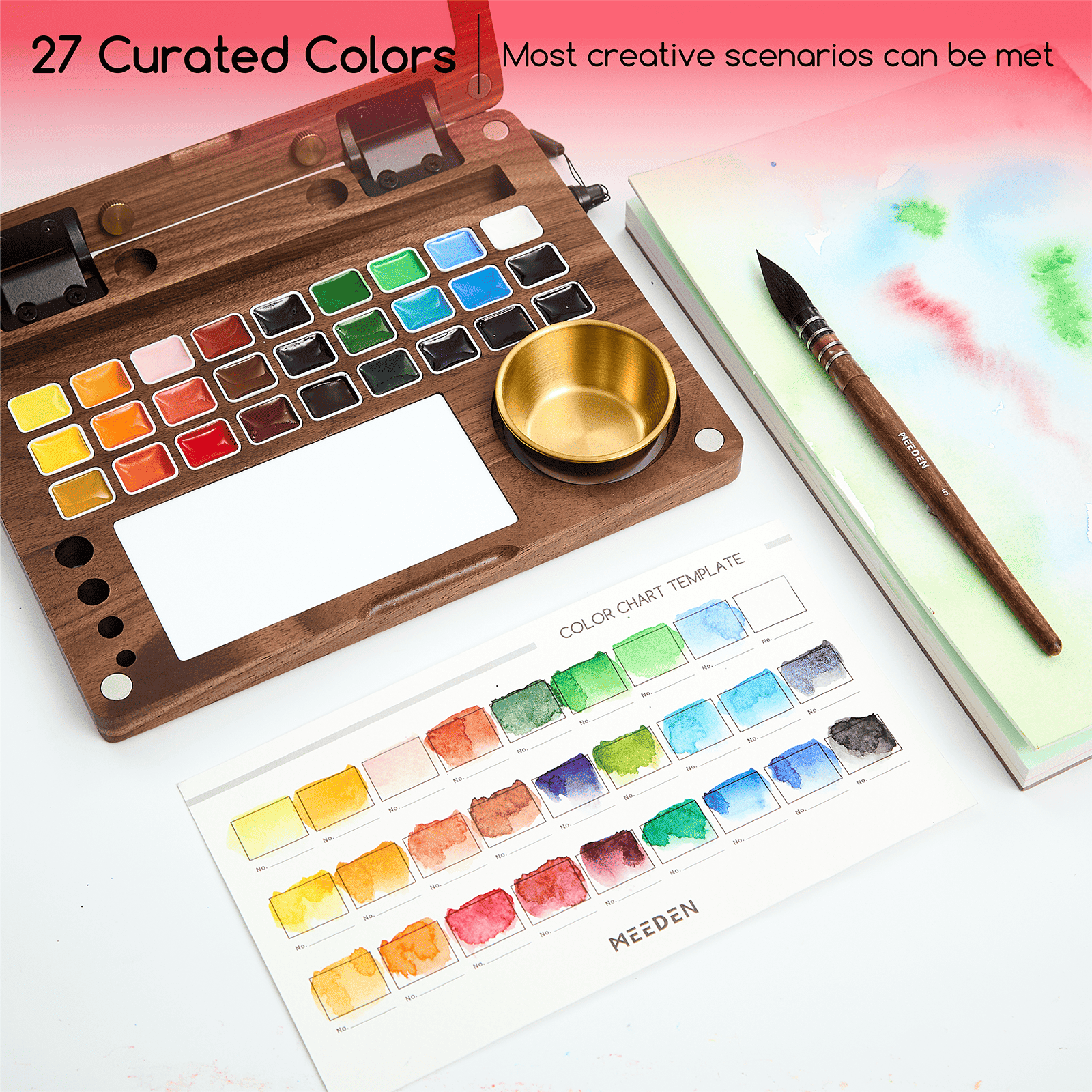meeden-aquarelle-27-couleurs-coffret-noyer-artiste-voyage image 4