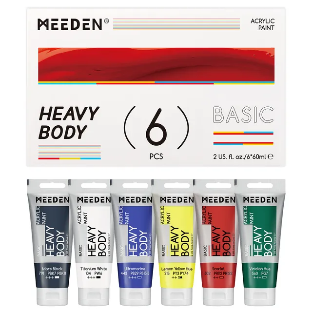 meeden-heavy-body-peinture-acrylique-6-tubes-60-ml-basiques image 1