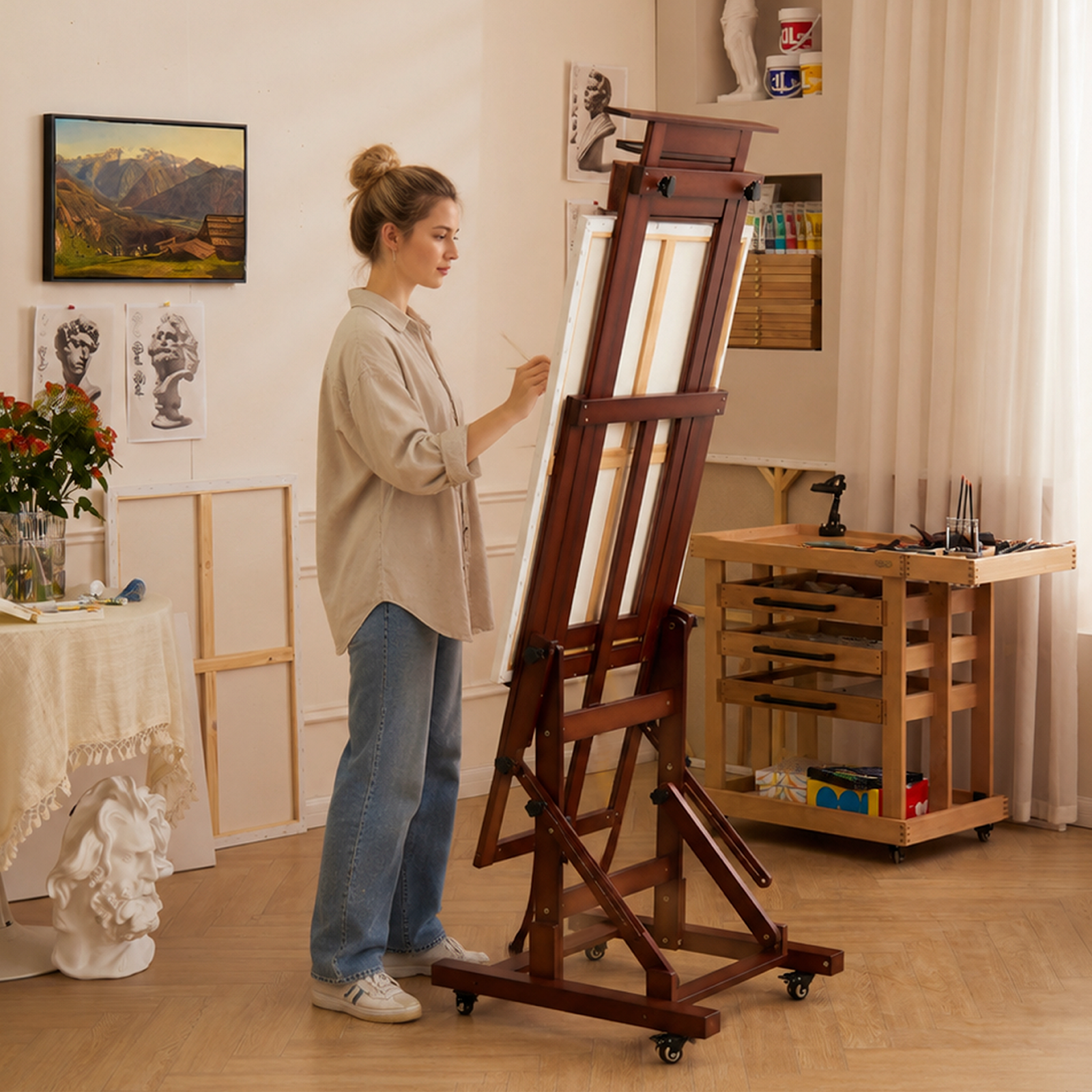 meeden-dhj-3-chevalet-atelier-h-tre-noyer-toile-200-cm image 2