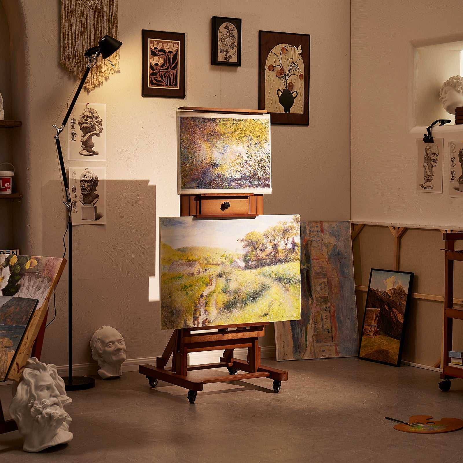 meeden-floor-easels-dhj-3-chevalet-bois-noyer-double-toile image 3