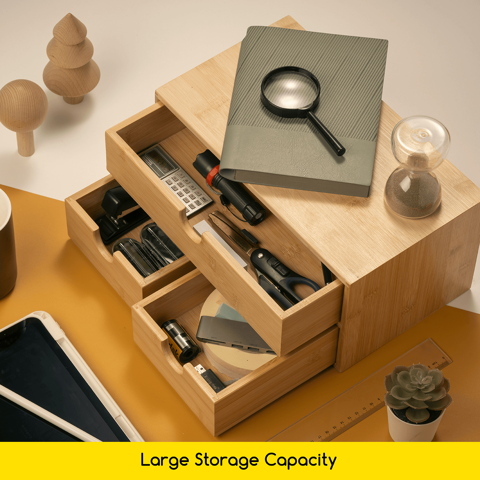 meeden-storage-boxes-organisateur-bureau-bambou-3-tiroirs image 2