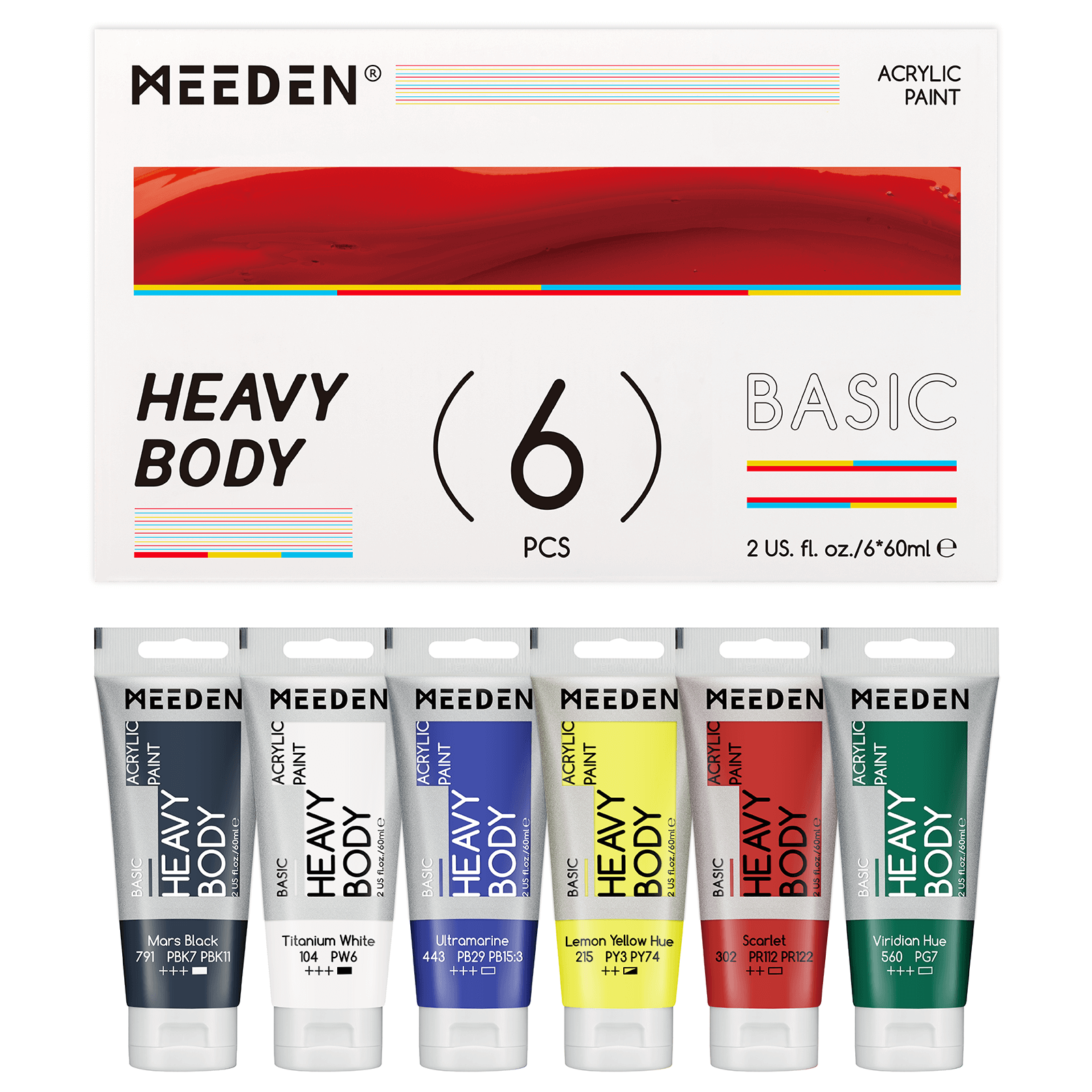 meeden-heavy-body-peinture-acrylique-6-tubes-60-ml-basiques image 1