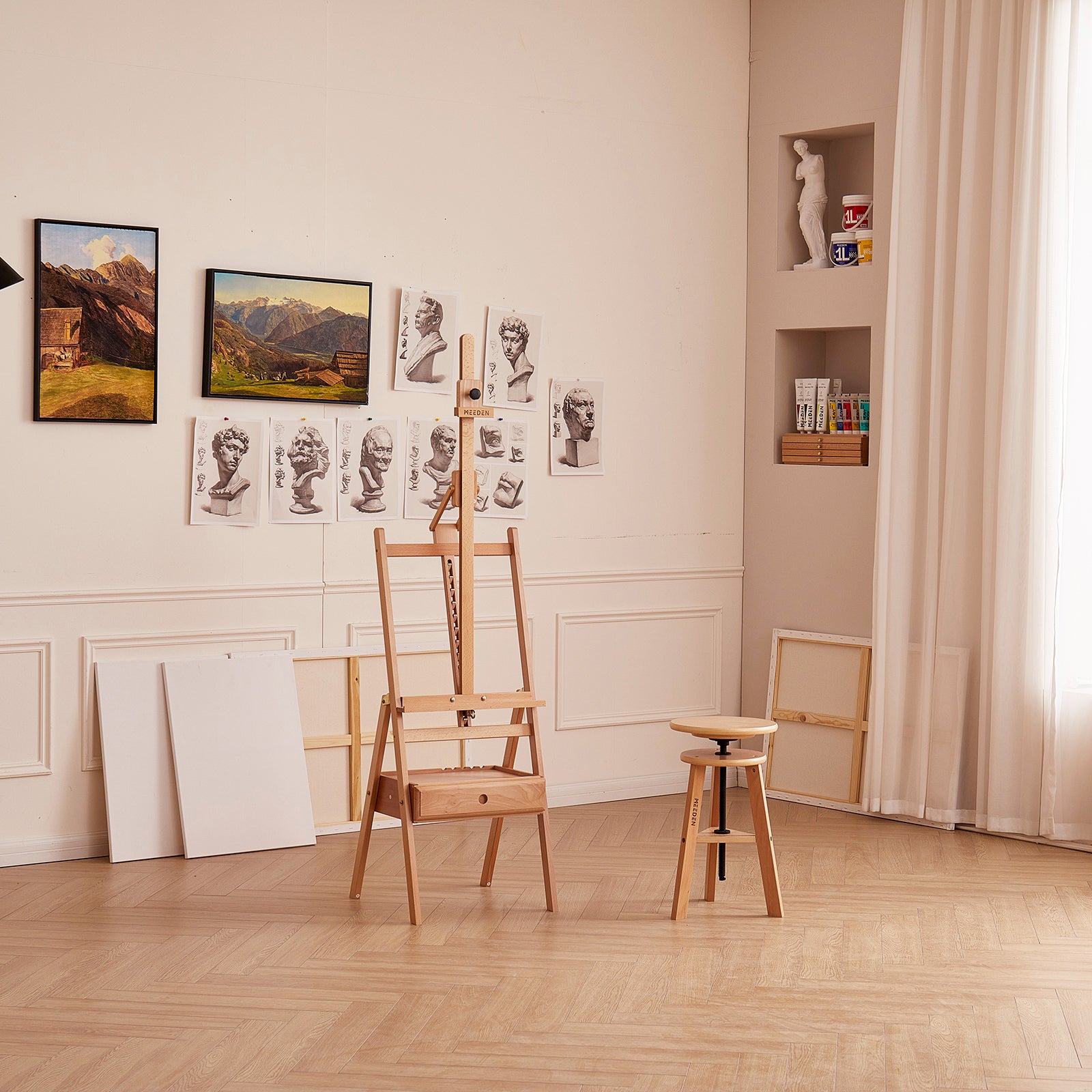 meeden-floor-easels-chevalet-bois-hj-2a-inclinable-tiroir image 7
