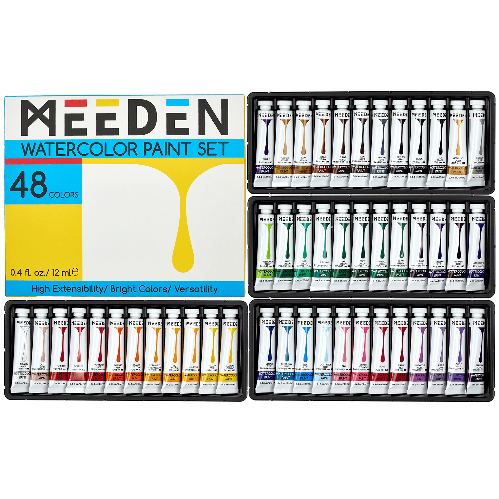 meeden-aquarelle-48-tubes-12ml-couleurs-lumineuses image 1