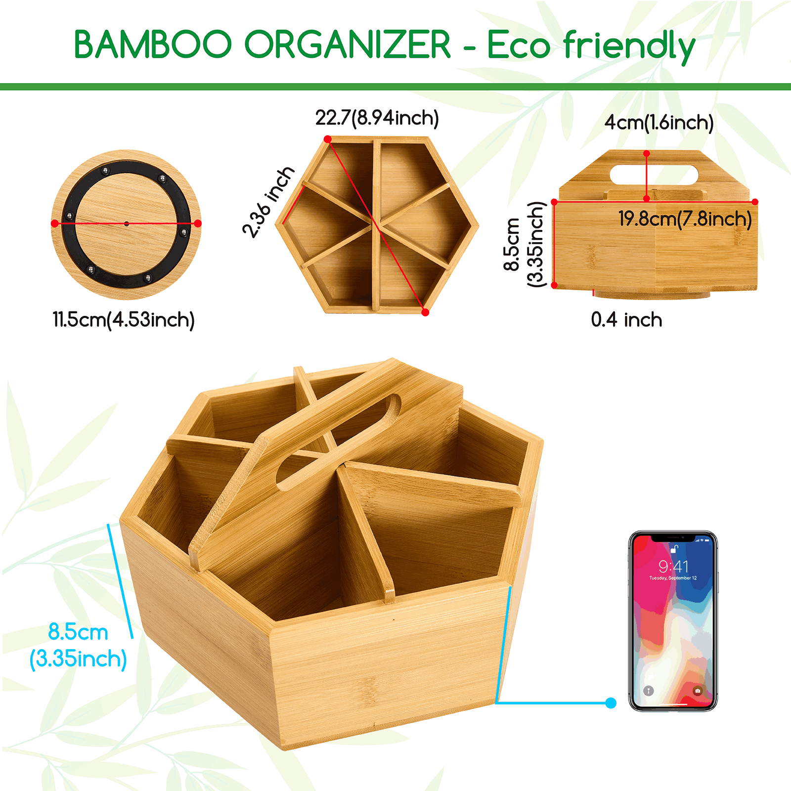 meeden-storage-boxes-organiseur-rotatif-bambou-6-casiers image 3