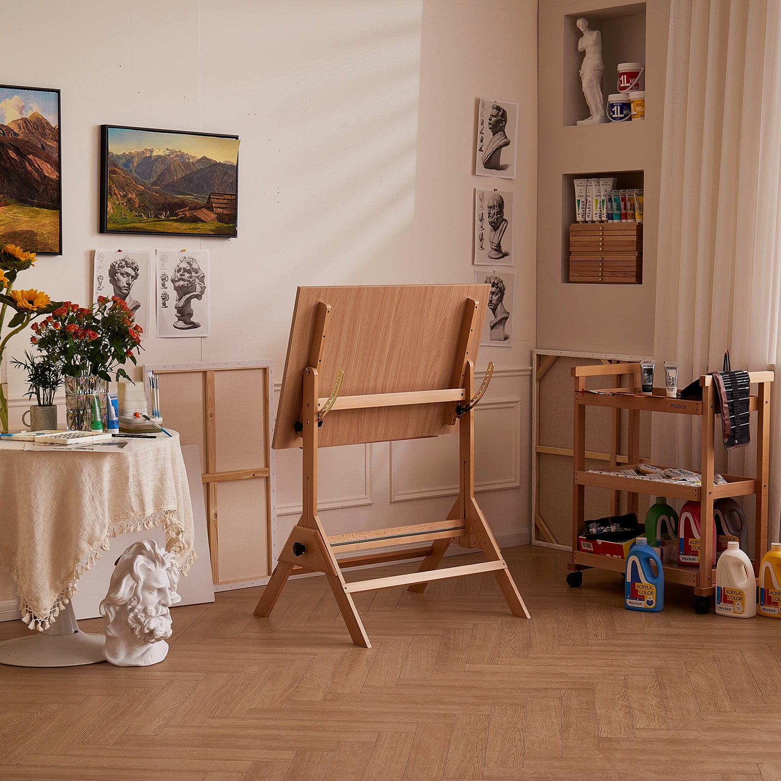 meeden-desks-xsz-2-table-dessin-bois-tabouret-naturel image 6