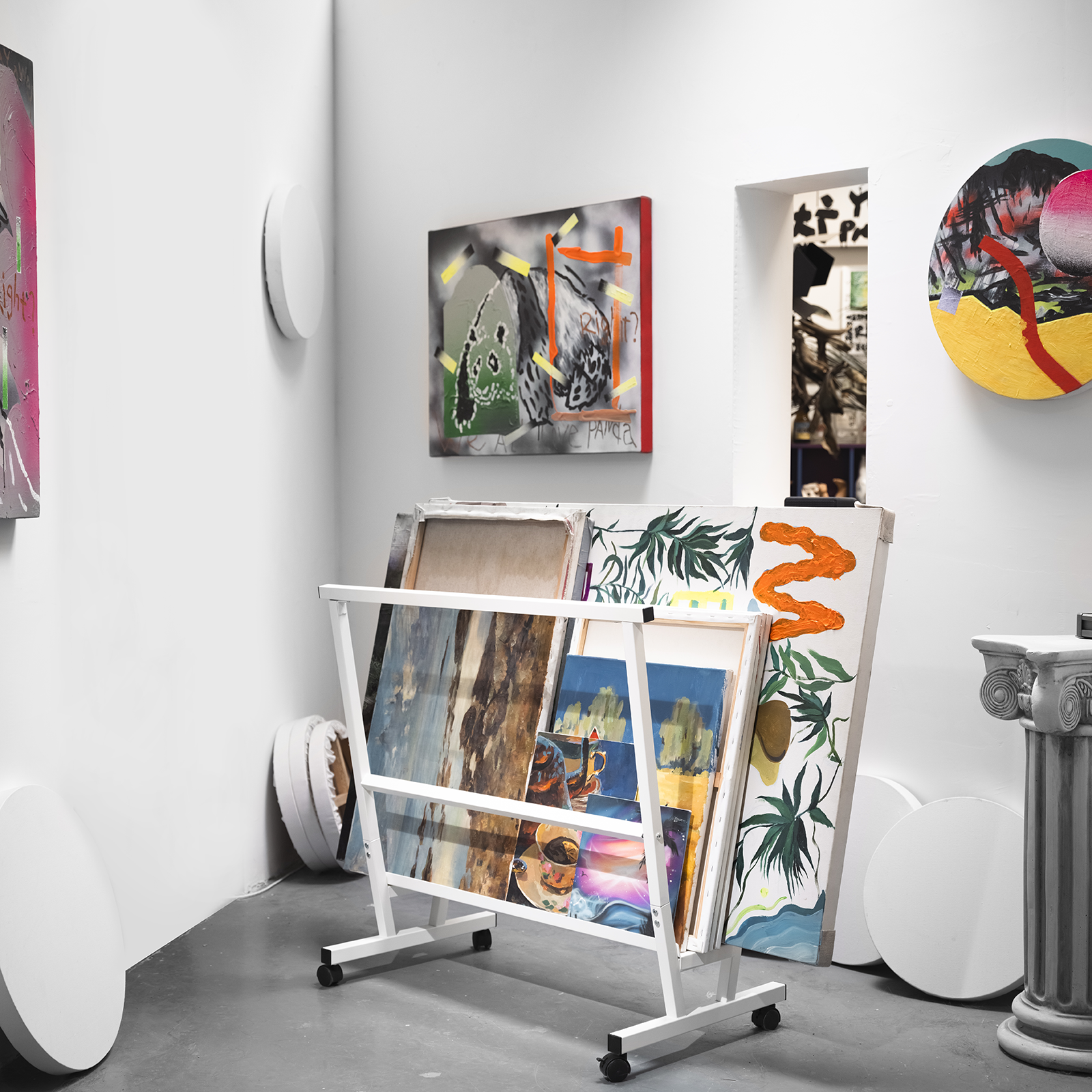 meeden-racks-pr-sentoir-toiles-m-tal-blanc-roulettes image 2