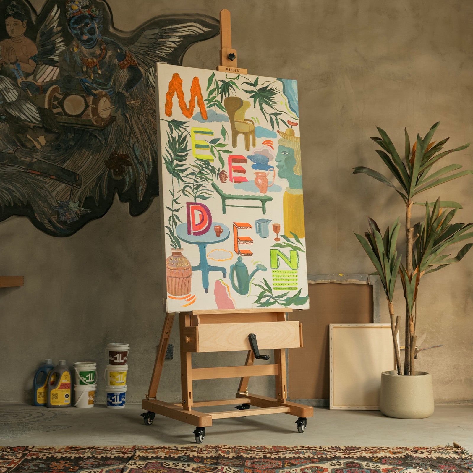 meeden-floor-easels-chevalet-bois-w15s-manivelle-grand-format image 3