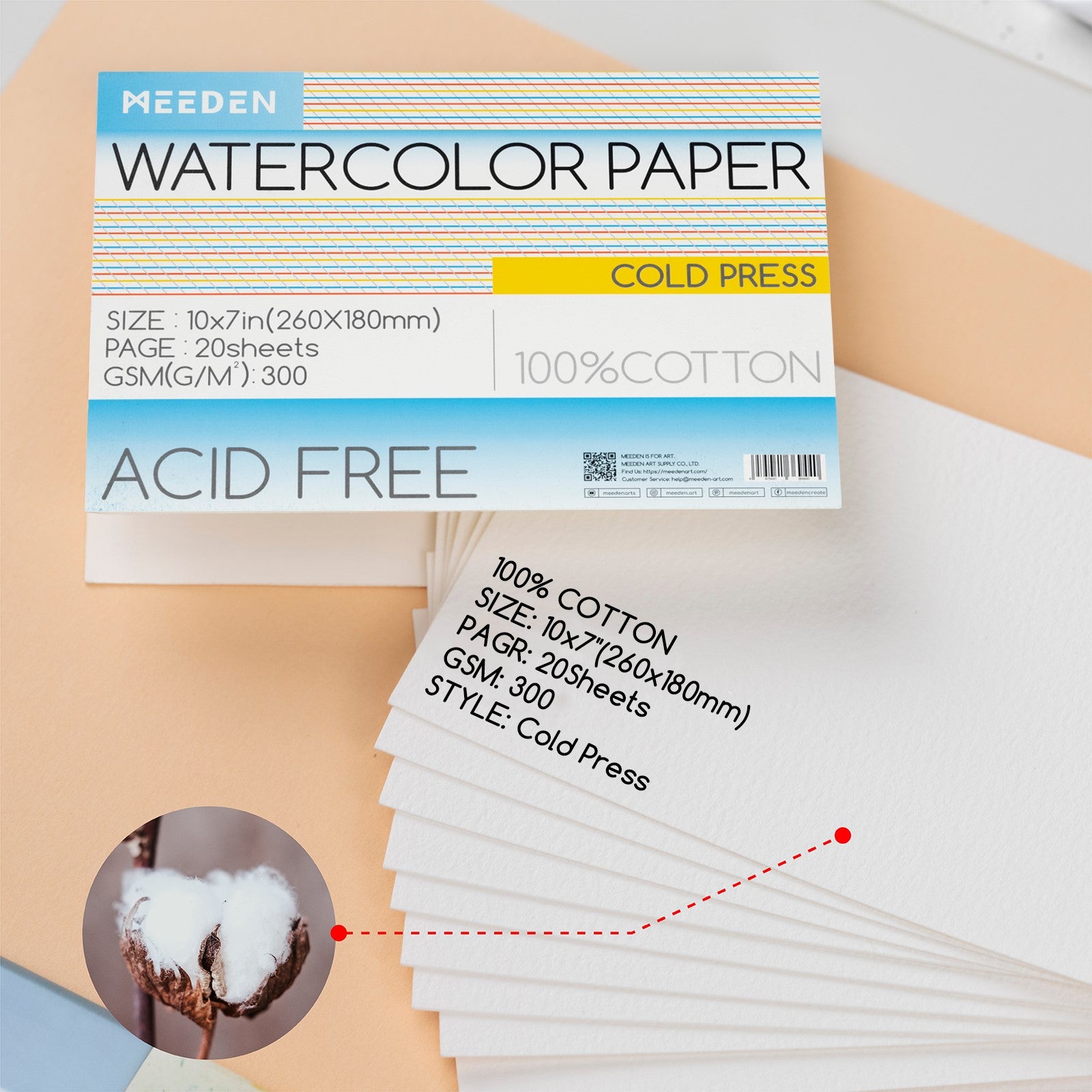 meeden-watercolor-paper-bloc-aquarelle-coton-grain-fin-30-feuilles image 2