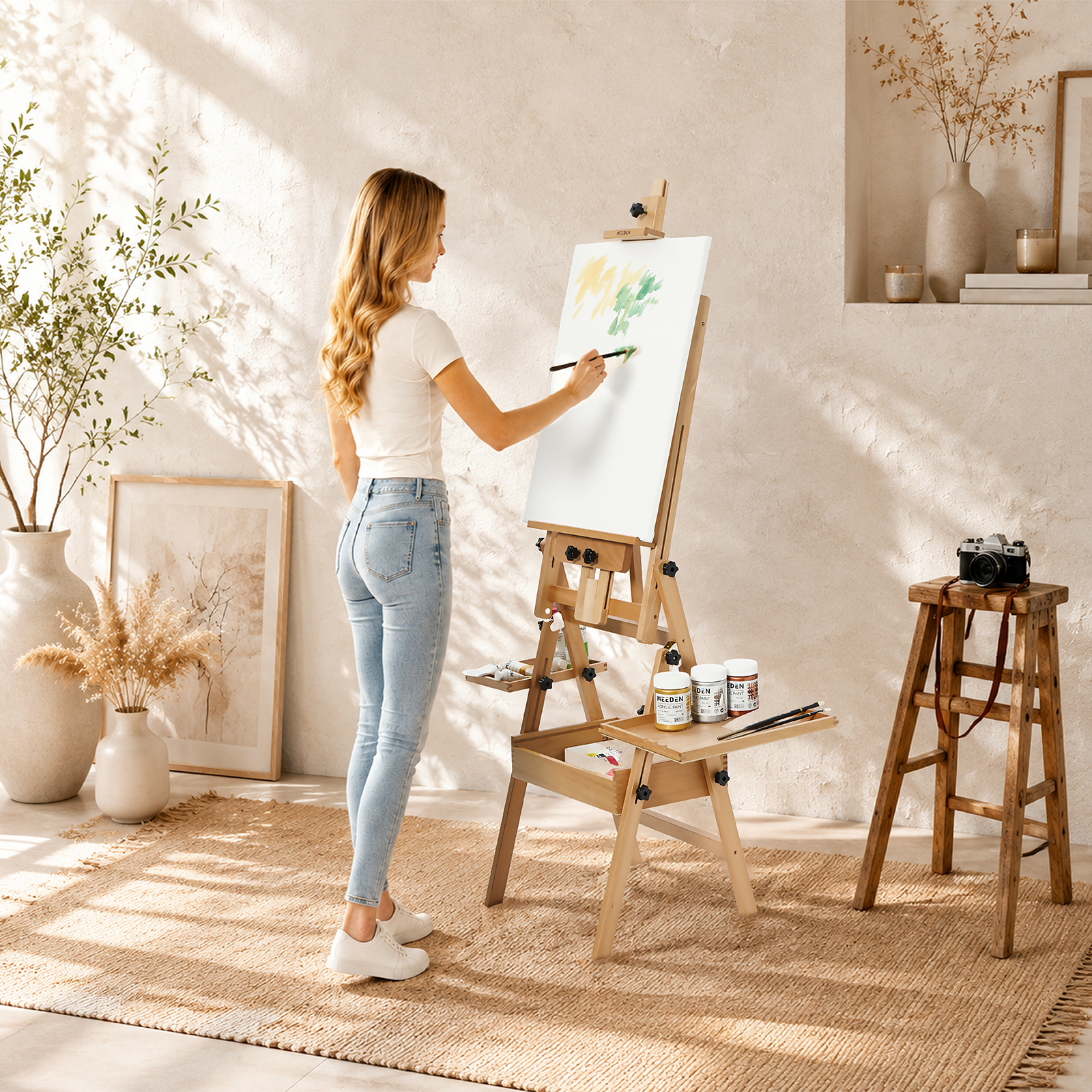 meeden-floor-easels-chevalet-h-tre-naturel-toile-47-pouces image 3