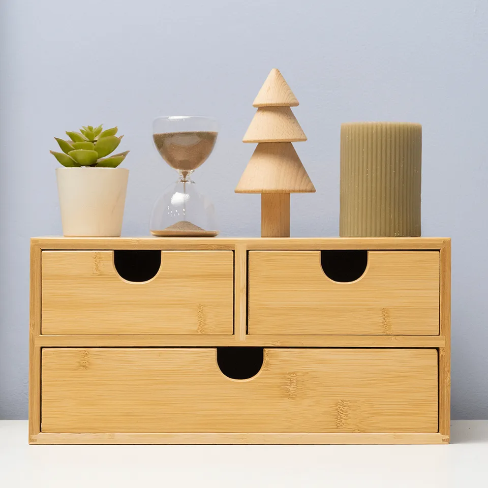 meeden-storage-boxes-organisateur-bureau-bambou-3-tiroirs image 1