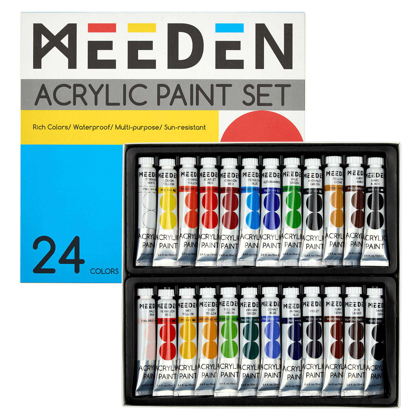 meeden-acrylic-paint-peinture-acrylique-24-tubes-12-ml-multicolore image 1