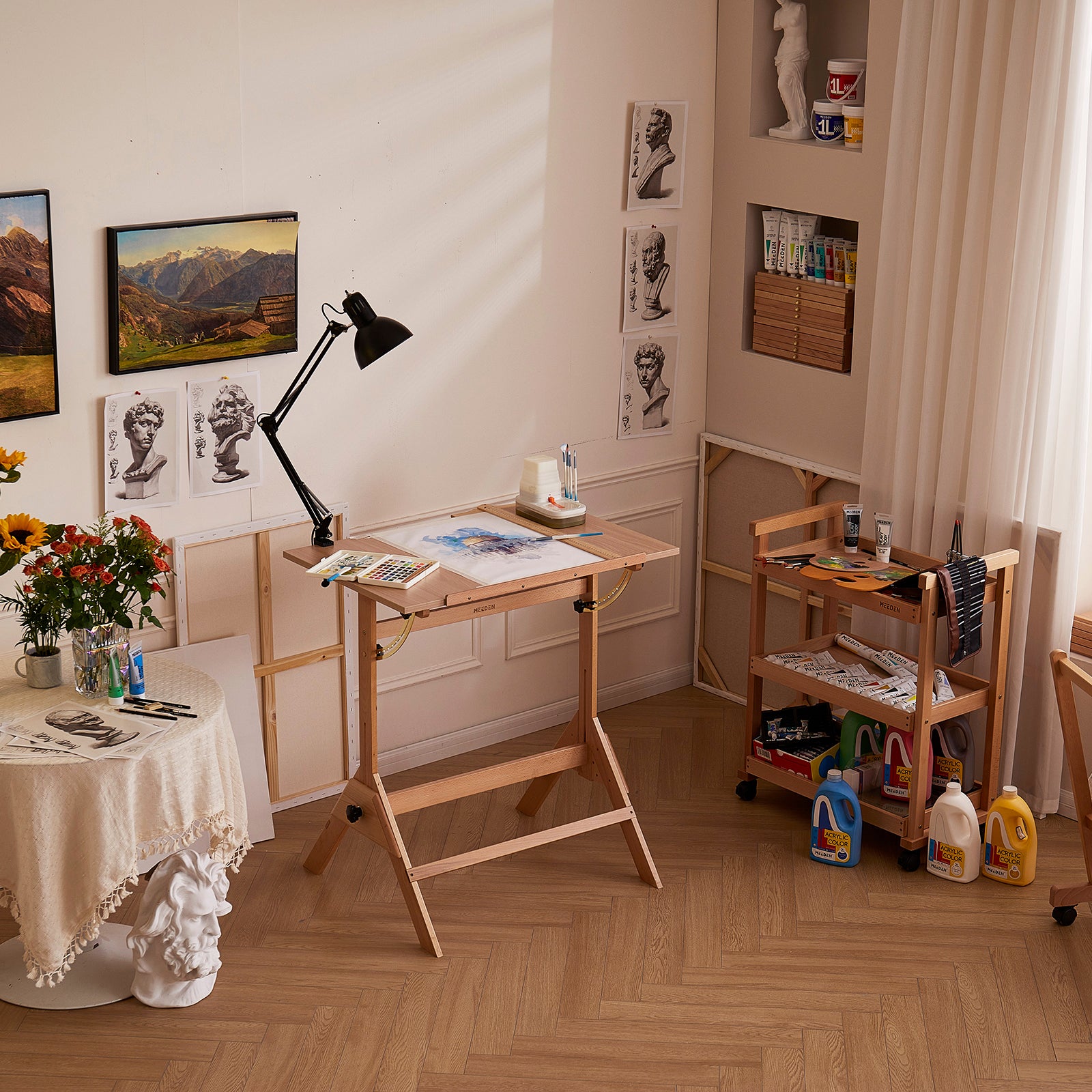 meeden-desks-xsz-2-table-dessin-bois-tabouret-naturel image 3